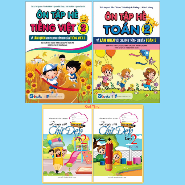 Bộ Sách Ôn Tập Hè Tiếng Việt 2 + Ôn Tập Hè Toán 2 (Bộ 2 Cuốn) - Tặng Kèm Sách Luyện Viết Chữ Đẹp Lớp 2 - Tập 1 + Tập 2