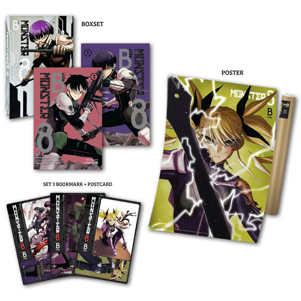 Boxset MONSTER #8 - B Side - Tập 1 + Tập 2 (Hộp 2 Tập) - Bản Đặc Biệt - Tặng Kèm Set 3 Bookmark + Postcard + Poster