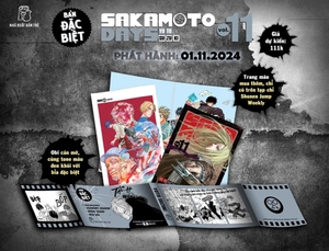 combo manga - sakamoto days - tập 11 - một đòn - bản thường + bản đặc biệt (bộ 2 cuốn) - tặng kèm sheet 5 standee đế gập + obi + huy hiệu + set 3 card đổi nền + standee lắp ghép - Ảnh 9