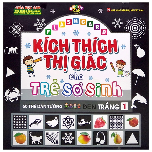 flashcard kích thích thị giác cho trẻ sơ sinh - 60 thẻ dán tường đen trắng 1