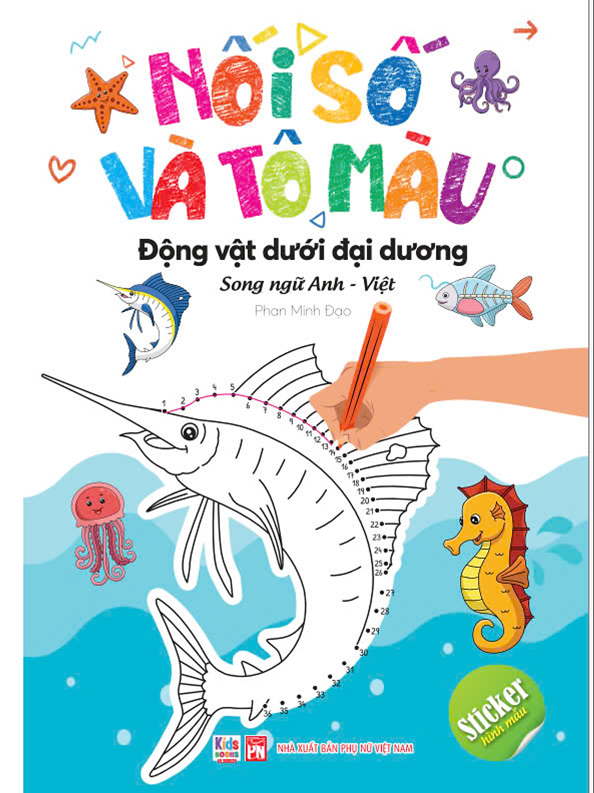 nối số và tô màu - động vật dưới đại dương - song ngữ anh-việt - Ảnh 2