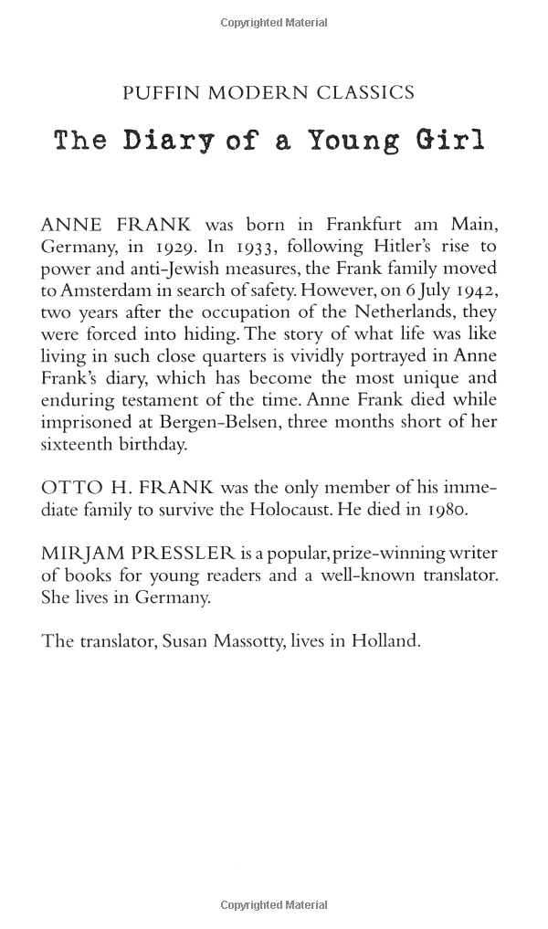 The Diary of a Young Girl. Anne Frank (Puffin Modern Classics) - Ảnh 2
