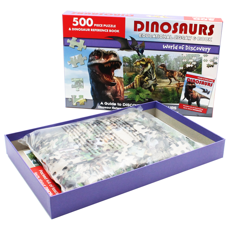 world of discovery - 500 piece puzzle & dinosaur reference book: dinosaurs educational jigsaw & book - Ảnh 8